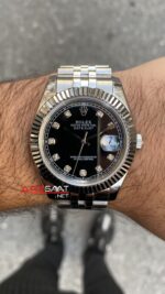 Rolex Datejust Jubilee Siyah Taşlı Kadran 126334 Diamond Black Dial 41 mm Silver Replika Saat
