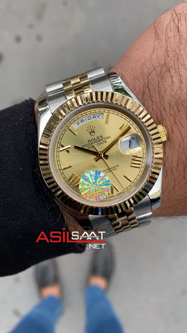 Rolex Day Date Champagne 40 mm Silver Gold Replika Saat ROLDD017