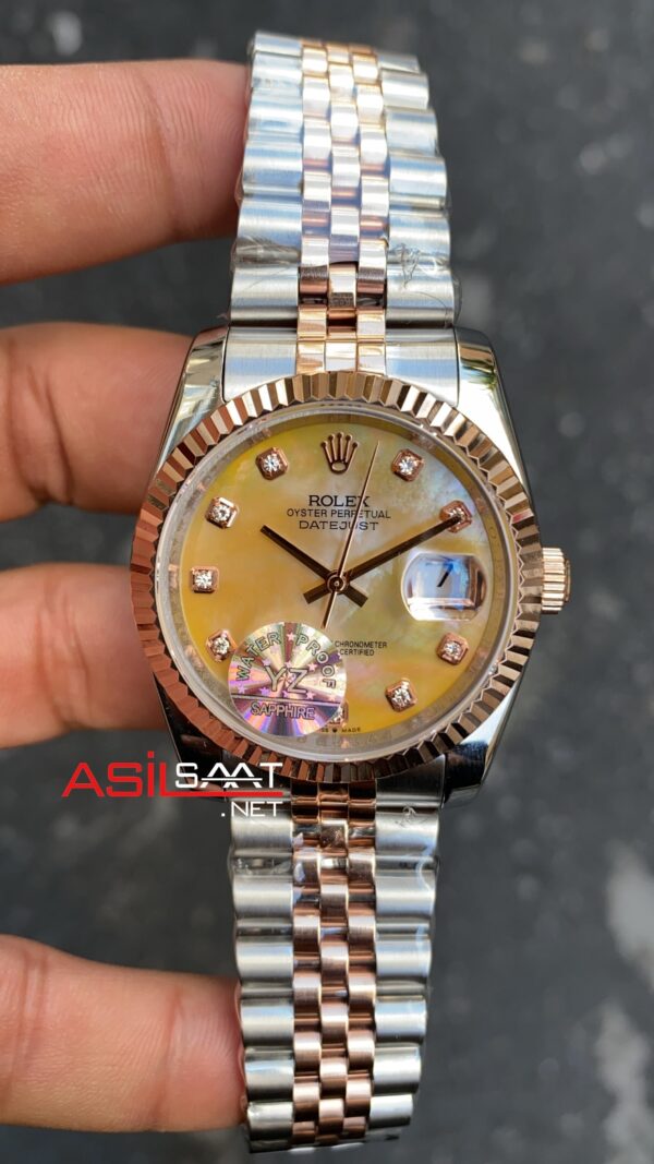 Rolex Bayan Saati Datejust Taşlı Kadran 36 mm Diamond Dial Silver Rose Gold RBA065