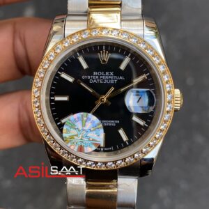 Rolex Datejust 36 mm Lady Bezel Diamond Oyster 126233 Siyah Kadran Taşlı Bezel Bayan Saati RBA068