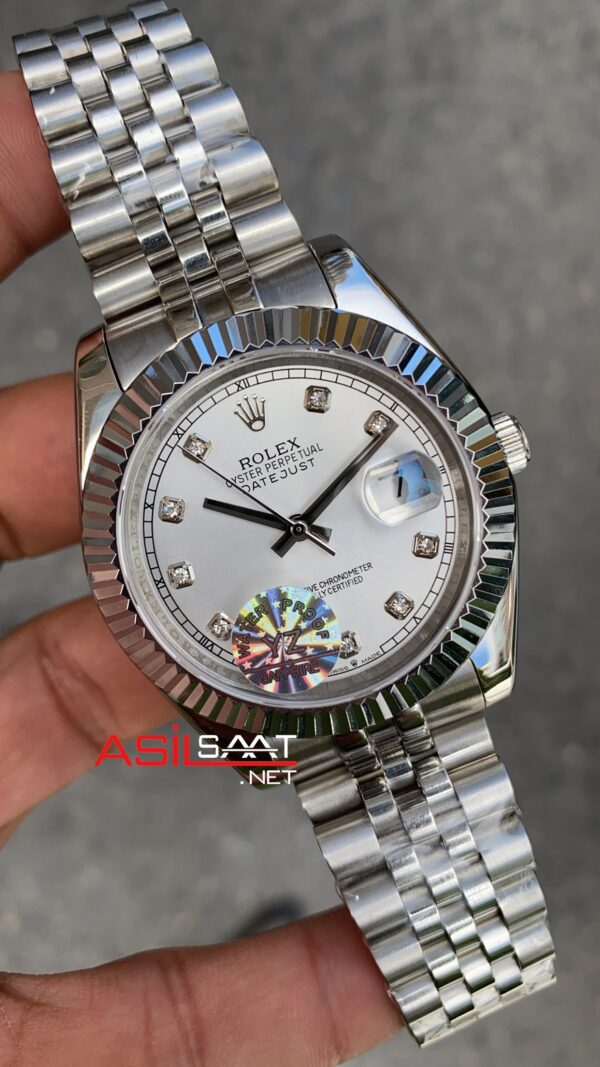 Rolex Datejust Jubilee Diamond Beyaz Kadran 41 mm 126334 White Silver Replika Saat ROLDJ009