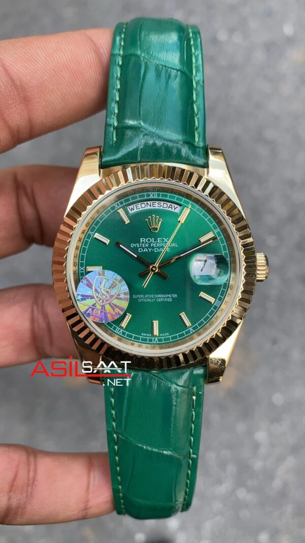 Rolex Day Date Leather Yeşil Kadran 40 mm 118138 Green Dial Replika Saat ROLDD063