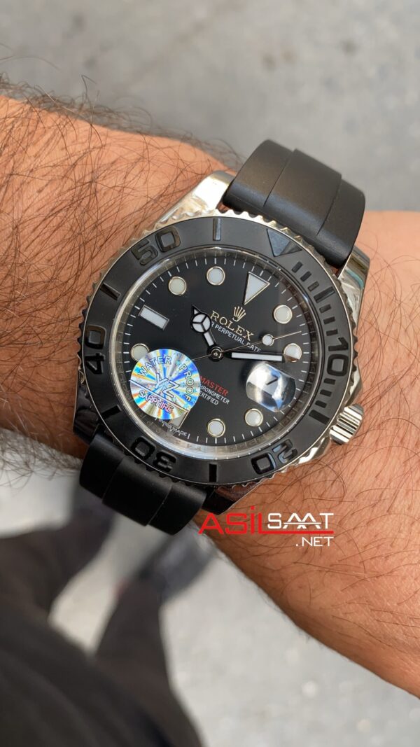 Rolex Yacht Master Rubber Siyah Kadran 42 mm 226659 Oysterflex Silver Replika Saat ROLYAC008