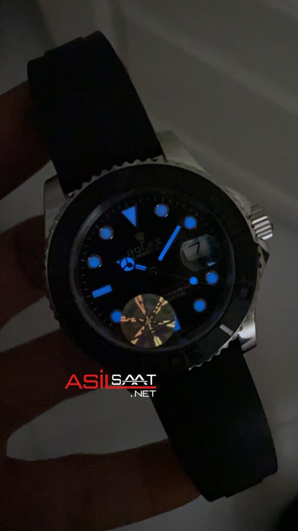 Rolex Yacht Master Rubber Siyah Kadran 42 mm 226659 Oysterflex Silver Replika Saat ROLYAC008