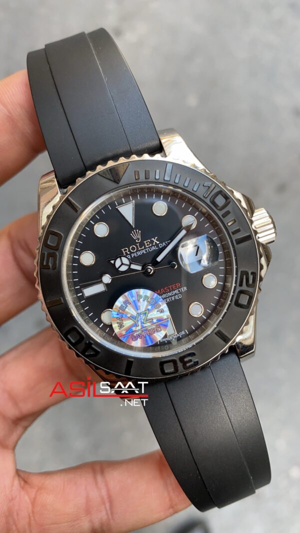 Rolex Yacht Master Rubber Siyah Kadran 42 mm 226659 Oysterflex Silver Replika Saat ROLYAC008