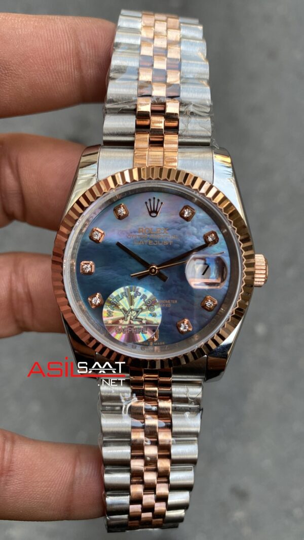 Rolex Datejust Jubilee Mother Of Pearl 36 mm Diamond Dial Ladies Silver Rose Gold RBA078