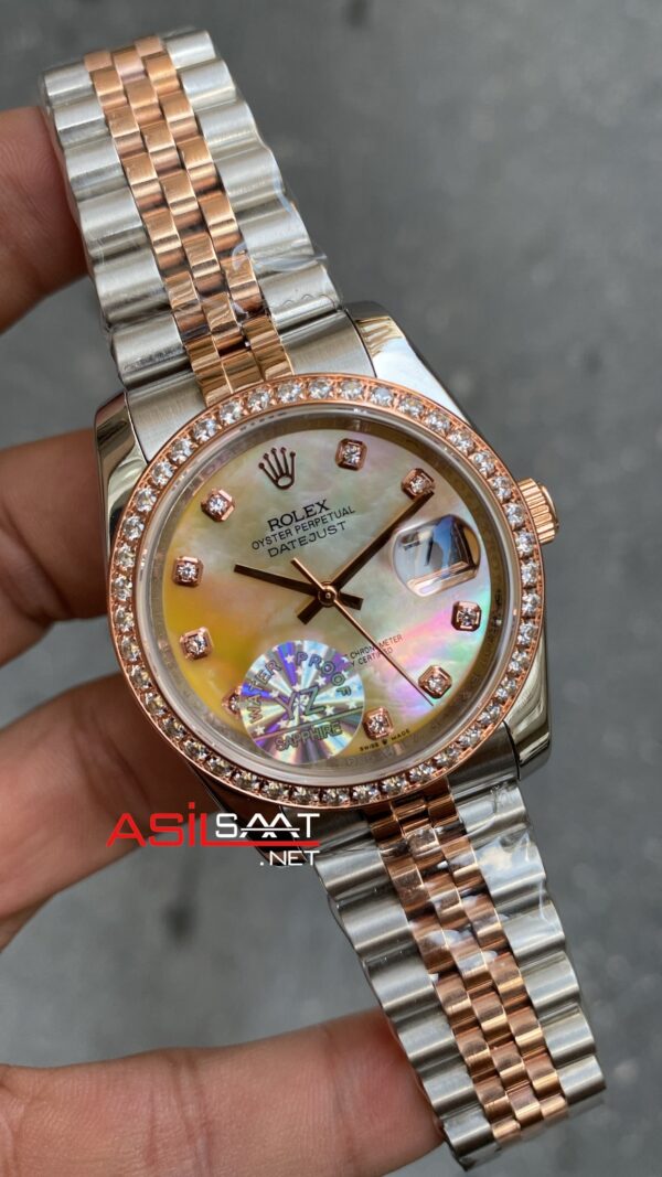 Rolex Datejust Mother Of Pearl 36 mm Bayan Saati 116231 Jubilee Diamond Bezel and Dial Silver Rose Gold RBA077