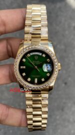 Rolex Day Date 128238 Yeşil Taşlı Kadran 36 mm Kadın Saati Diamond Green Gold