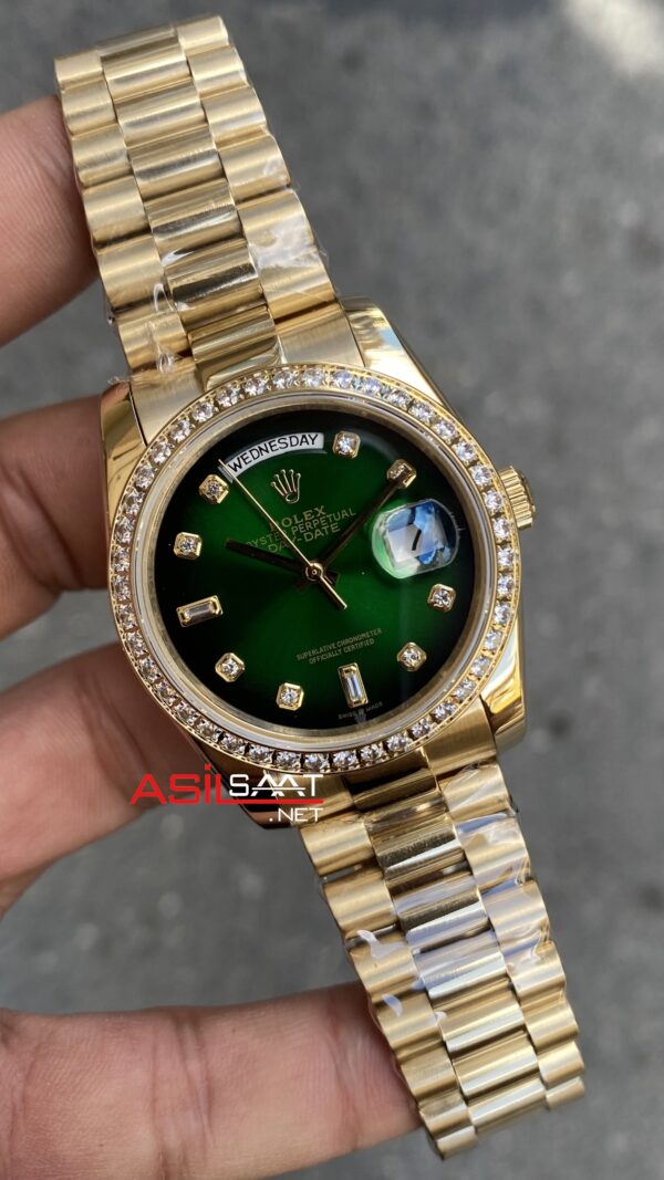Rolex Day Date 128238 Yeşil Taşlı Kadran 36 mm Kadın Saati Diamond Green Gold