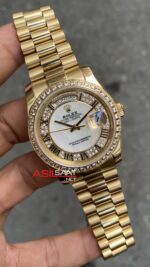 Rolex Day Date Kadın Kol Saati Taşlı Kadran 118348 Diamond Gold 36 mm Replika Saat