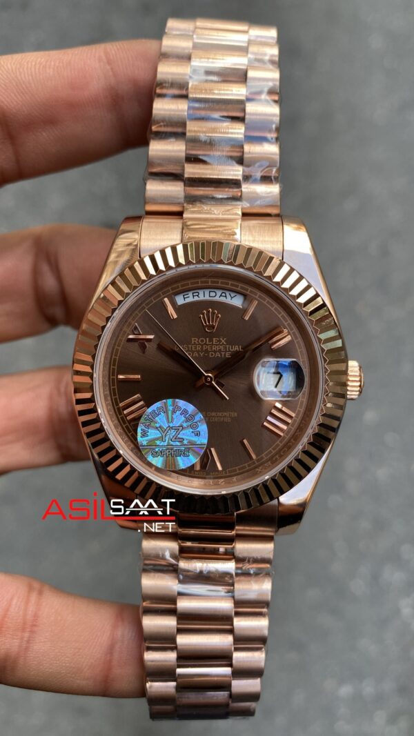 Rolex Day-Date President Kahverengi Kadran 40 mm 228235 Chocolate Rose Gold Replika Saat ROLDD035
