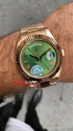 Rolex Day-Date President Yeşil Kadran 40 mm 228235 Olive Green Rose Gold Replika Saat ROLDD034