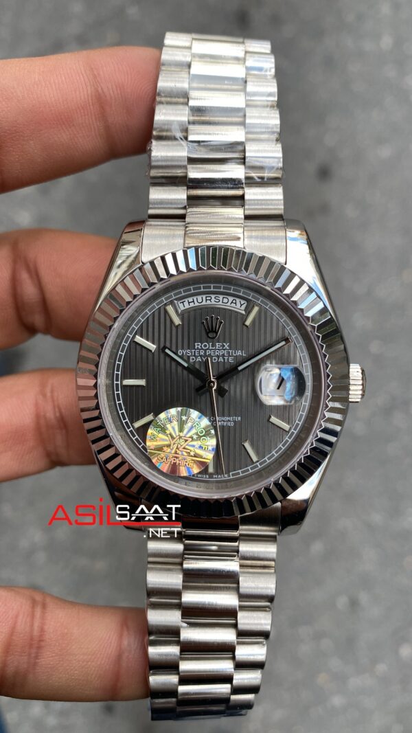 Rolex Day Date Rhodium Gri Kadran 40 mm 228239 Silver Replika Saat ROLDD007