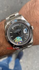 Rolex Day Date Rhodium Gri Kadran 40 mm 228239 Silver Replika Saat ROLDD007