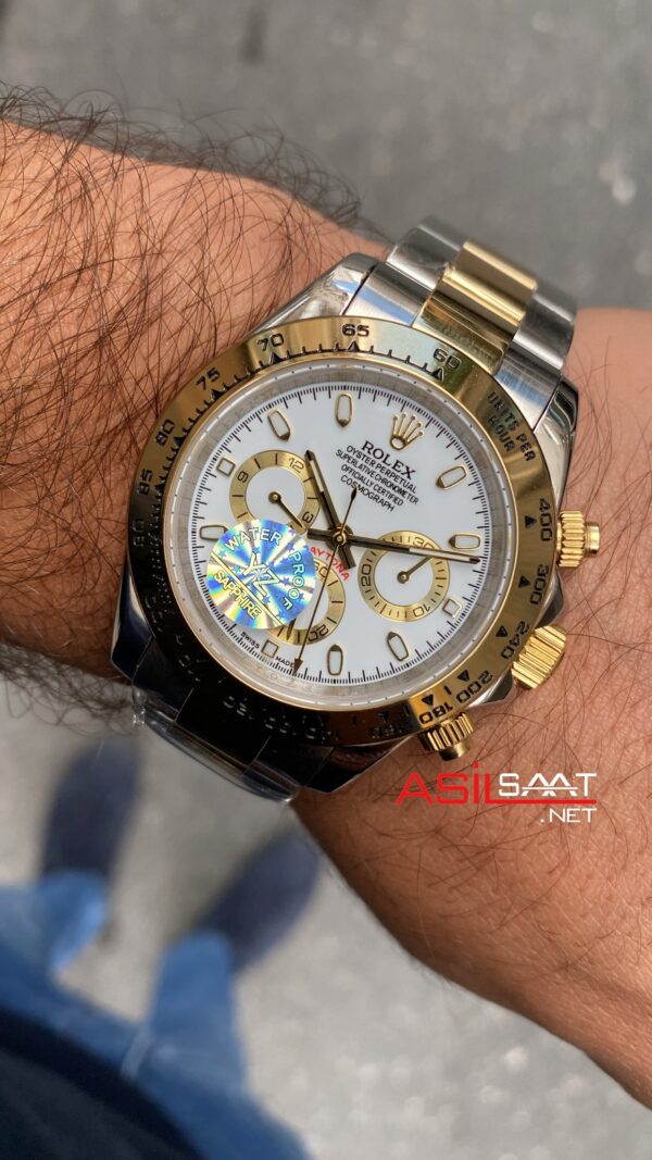 Rolex Daytona Beyaz Kadran 40 mm 116503 White Silver Gold Replika Saat ROLDA013