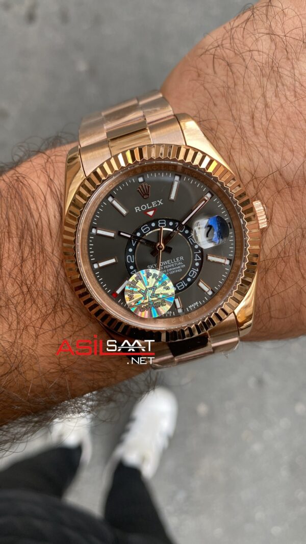 Rolex Sky Dweller Dark Rhodium Oyster Everose Gri Kadran 42 mm 326935 Rose Gold Replika Saat ROLSKY020
