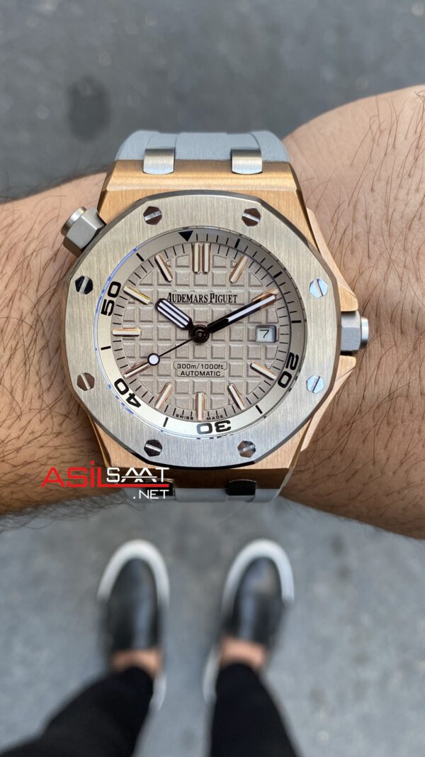 Audemars Piguet Royal Oak Offshore Diver Japan Limited Edition Gri Kadran 42 mm 15711OI Rosegold Replika Saat APOD004