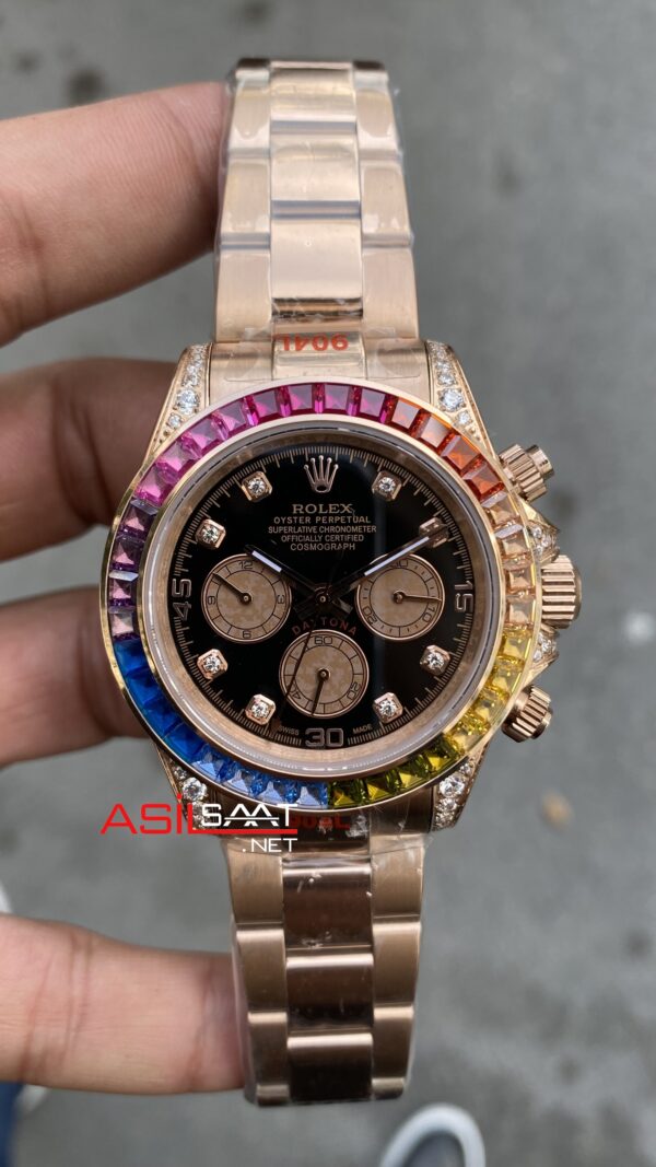 Rolex Daytona Rainbow 40 mm 116595RBOW Rose Gold Replika Saat ROLDA042