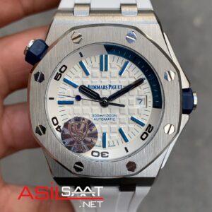 Audemars Piguet Royal Oak Offshore Diver Beyaz Kadran 42 mm 15710ST.OO.A010CA.01 Silver Replika Saat APOD006