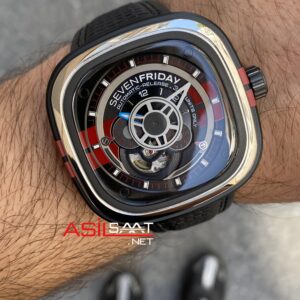 SevenFriday P Series 350 Pieces 47 mm SF-P3/BB Silver Red Replika Saat SFP002
