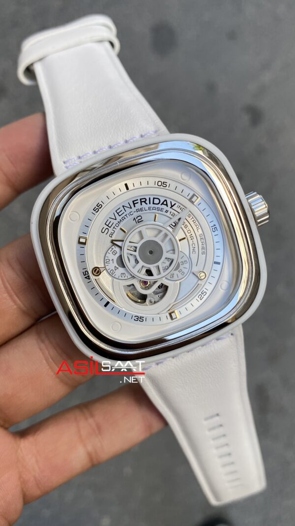 SevenFriday White P Series 47 mm SF-P1B/02 Silver Replika Saat SFP004