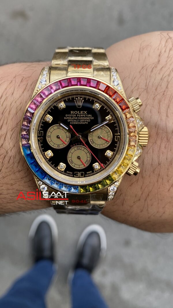 Rolex Daytona Rainbow 40 mm 116598 RBOW Gold Replika Saat ROLDA040