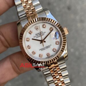 Rolex Datejust 31 mm Beyaz Taşlı Kadın Saati 178271 Jubilee Everose Diamond Dial Rose Gold Replika Saat