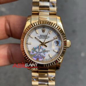 Rolex Datejust 31 mm Beyaz Kadın Saati 278278 White İndex Dial Gold President Ladies Replika Saat