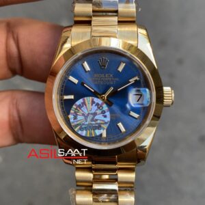Rolex Datejust 31 mm Gold Mavi Kadın Saati 178248 President Blue İndex Dial Lady Replika Saat