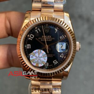 Rolex Datejust 36 mm Kadın Saati 118205 Everose Black Dial President Lady Rose Gold Replika Saat