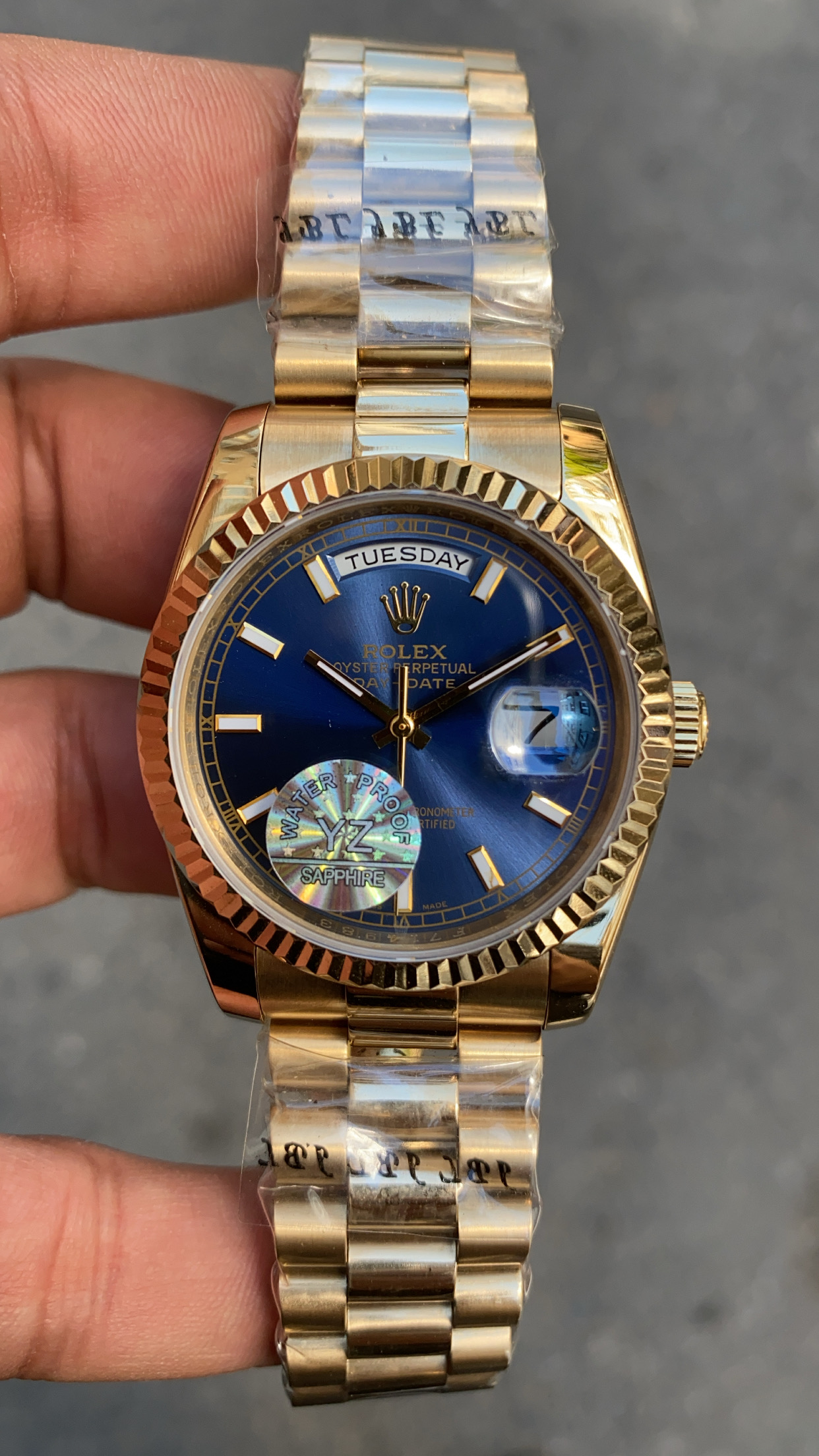 Rolex Day Date 36 mm Gold Mavi Kadın Saati 118238 Blue İndex Dial President Ladies Replika Saat