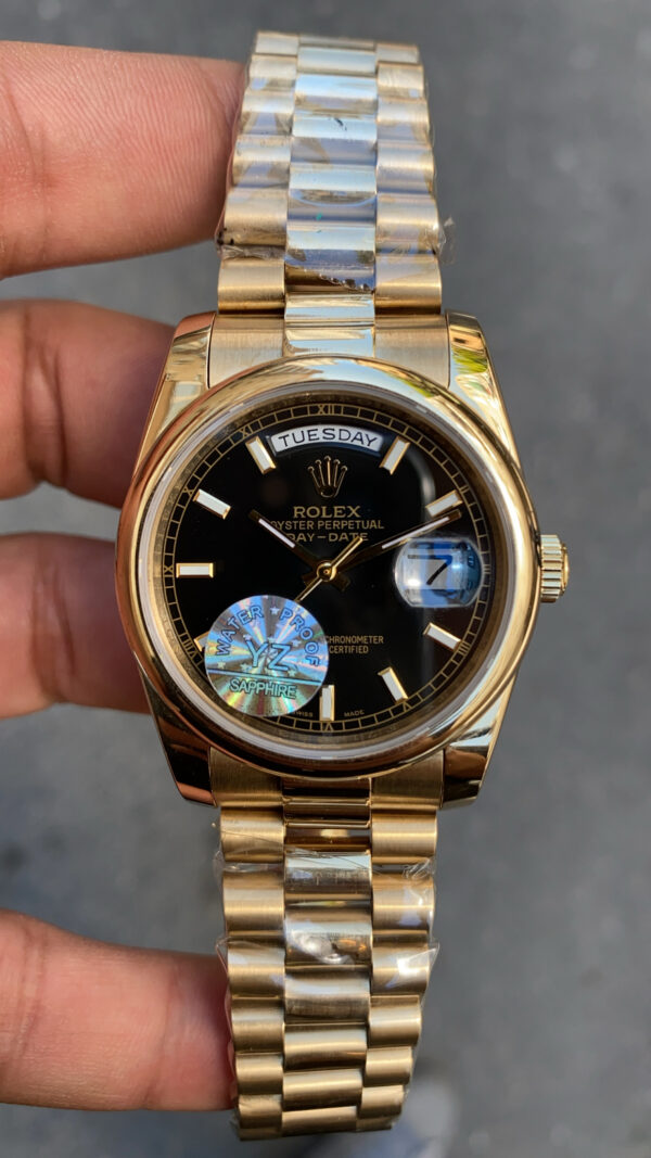 Rolex Day Date 36 mm Gold Siyah Kadın Saati 118208 Black İndex Dial President Lady Replika Saat