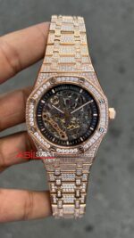 Audemars Piguet Royal Oak Double Balance Skeleton Diamond 41 mm Rose 15407OR Replika Saat