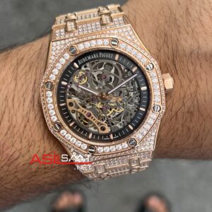 Audemars Piguet Royal Oak Double Balance Skeleton Diamond 41 mm Rose 15407OR Replika Saat