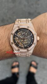 Audemars Piguet Royal Oak Double Balance Skeleton Diamond 41 mm Rose 15407OR Replika Saat