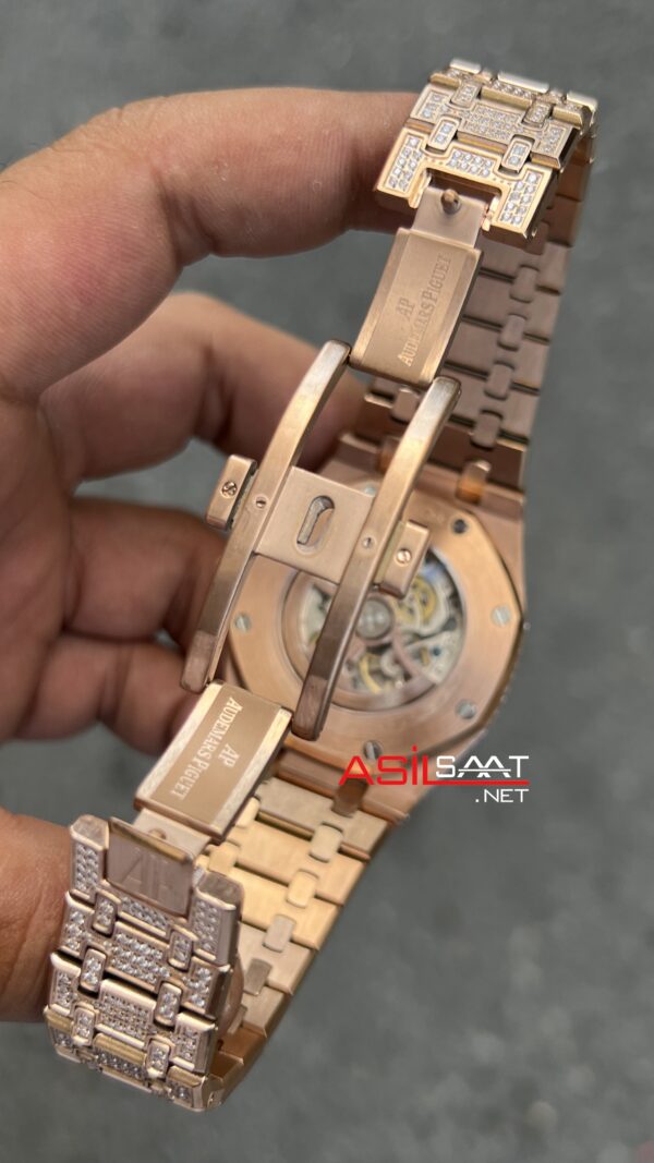 Audemars Piguet Royal Oak Double Balance Skeleton Diamond 41 mm Rose 15407OR Replika Saat